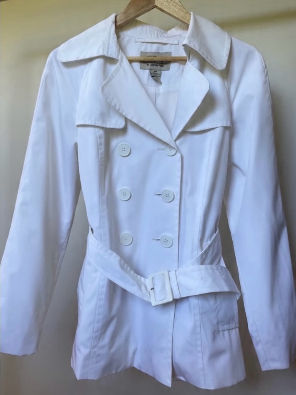 London Fog White Double-Breasted Trench Coat with Belt